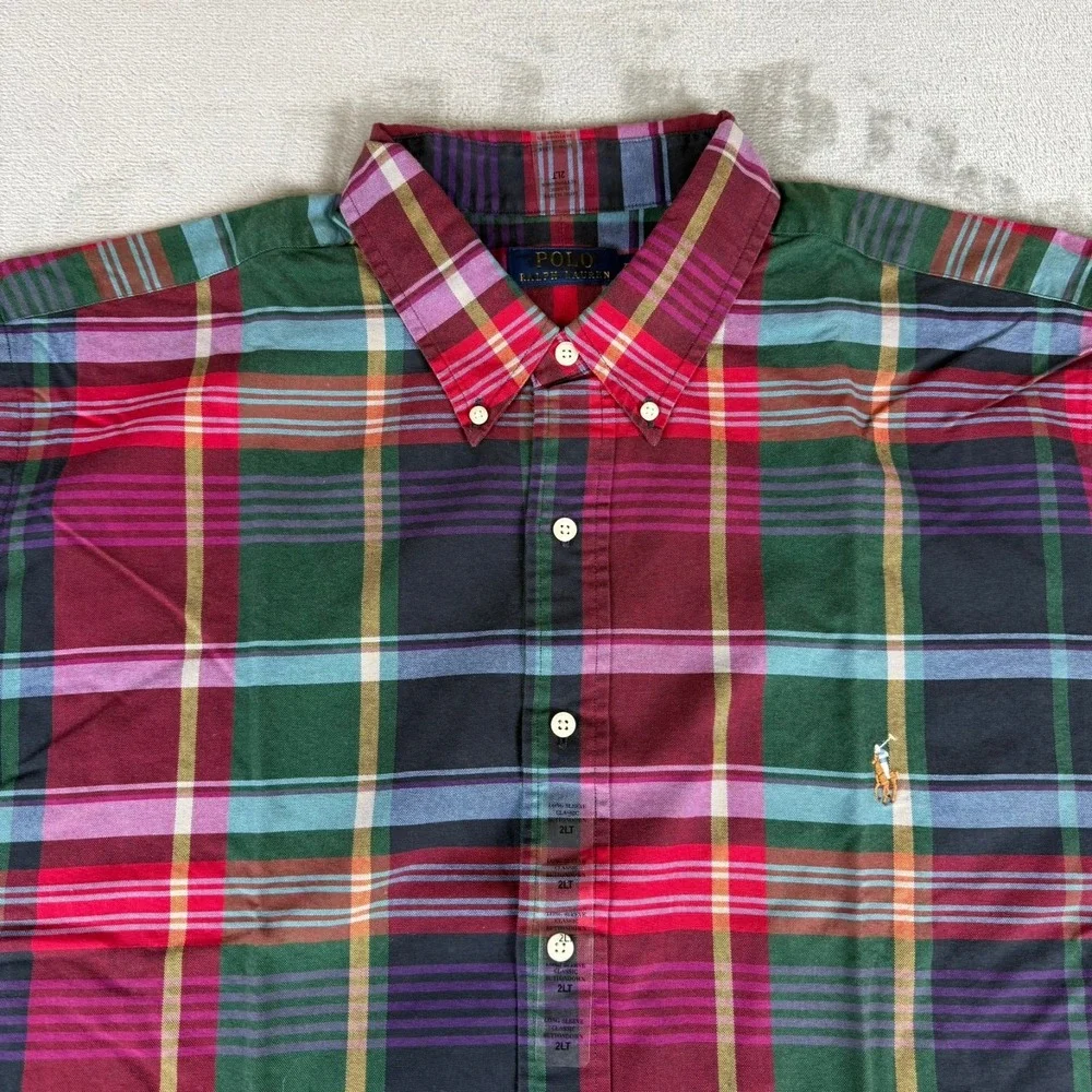 Polo Ralph Lauren Button-Down Shirt Men 2XLT Red Blue Green Plaid Flesh Pony NWT